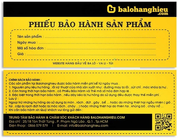 kích thước in phiếu bảo hành