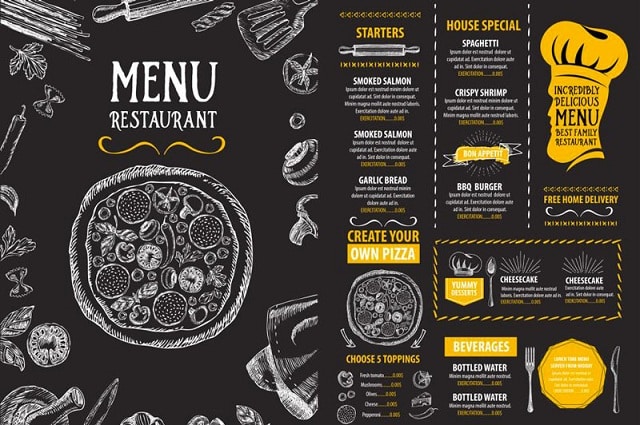 in menu nhà hàng đẹp giá rẻ