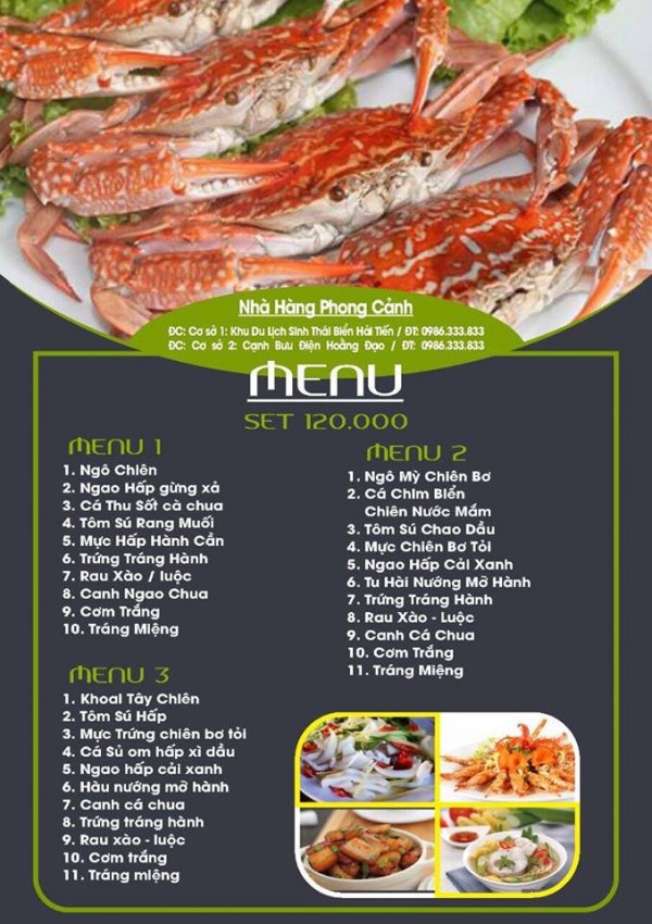 menu hải sản chất lượng