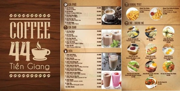 mẫu menu đẹp cho quán cà phê rẻ