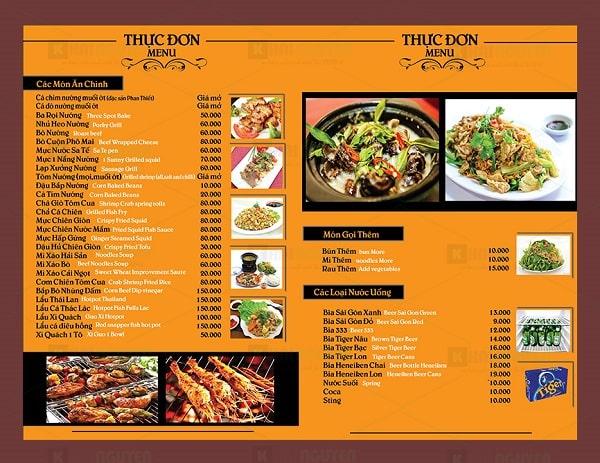 mẫu menu đẹp cho quán nhậu