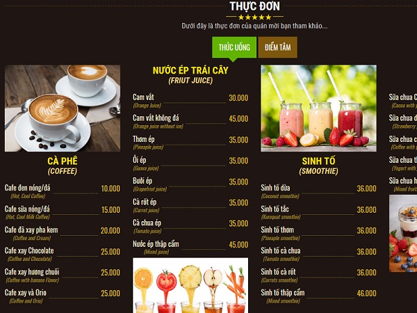 mẫu menu cafe rẻ