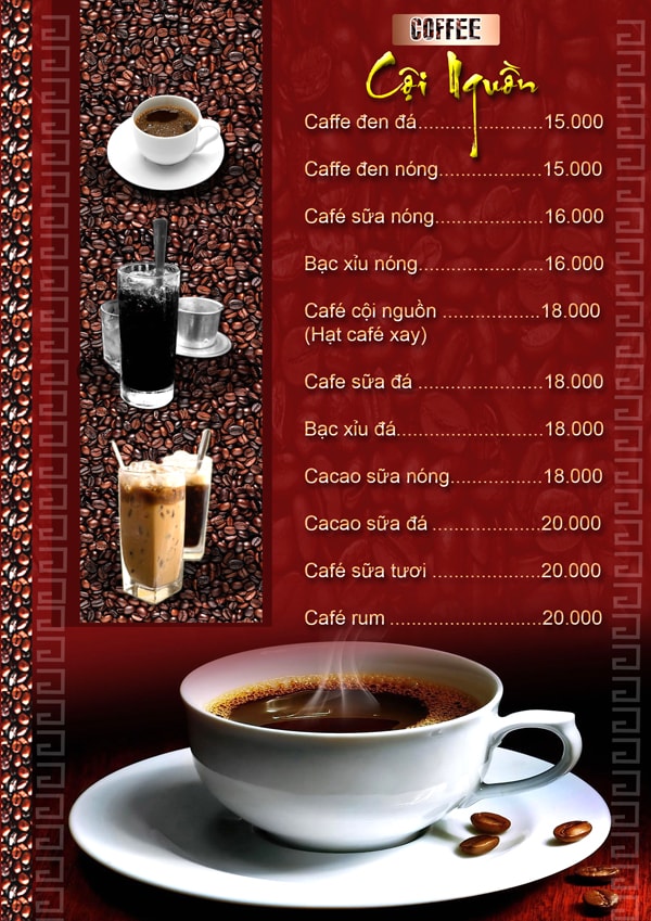 mẫu menu cafe chất lượng cao