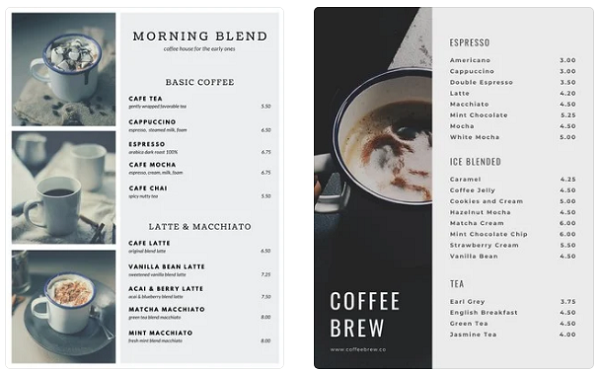 mẫu menu cafe chất lượng