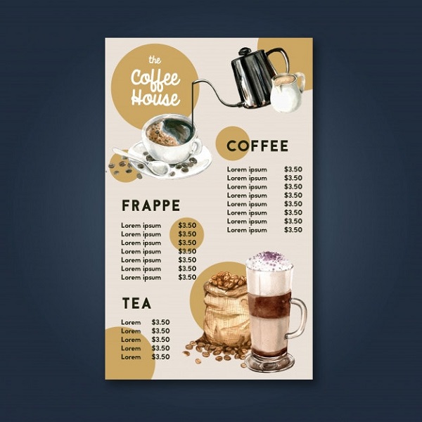mẫu menu cà phê 