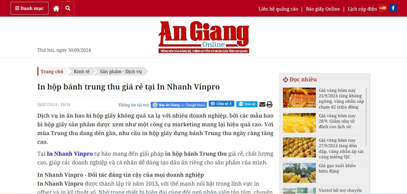 báo chí nói về In Nhanh VinPro