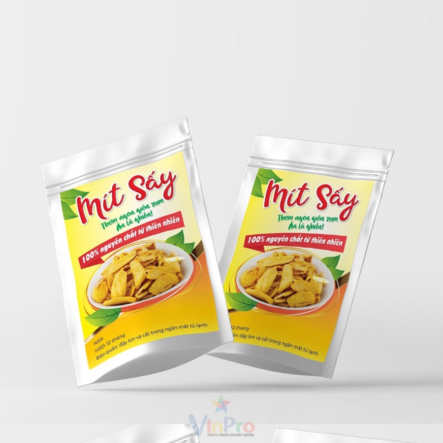 Mẫu tem nhãn mít sấy thiết kế bắt mắt