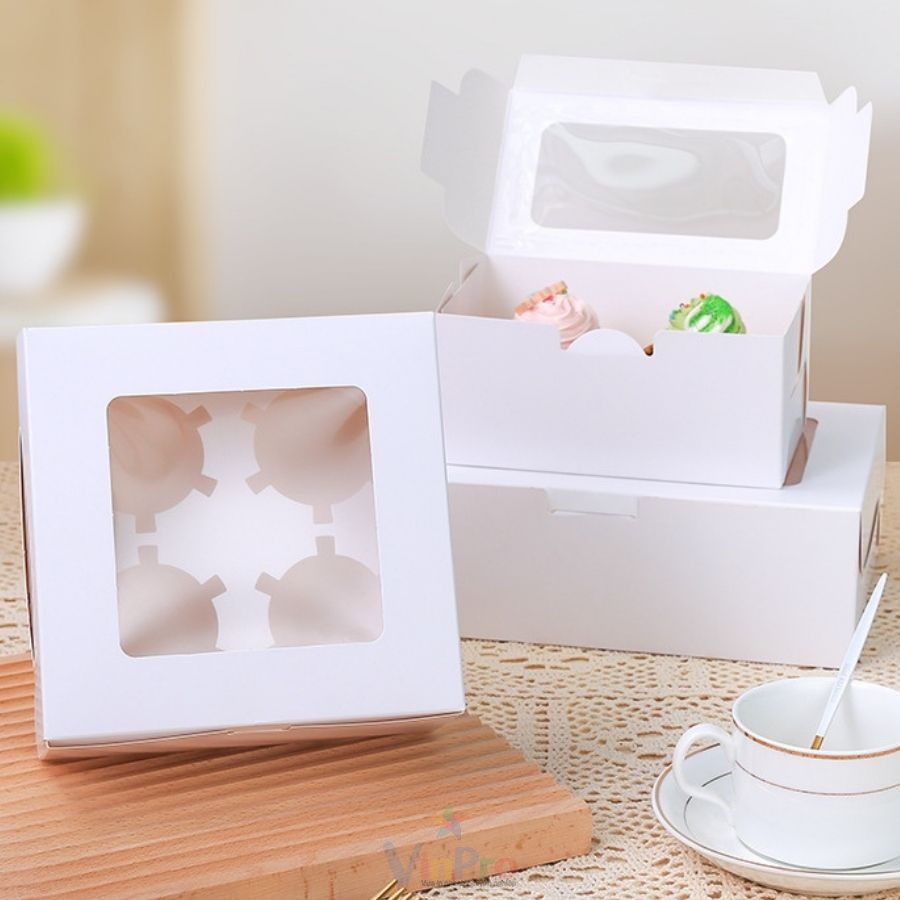 Hộp đựng bánh cupcake bằng giấy Ivory, có mặt kính