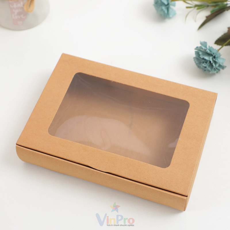 Mẫu hộp giấy Kraft đựng bánh cupcake có cửa sổ kính