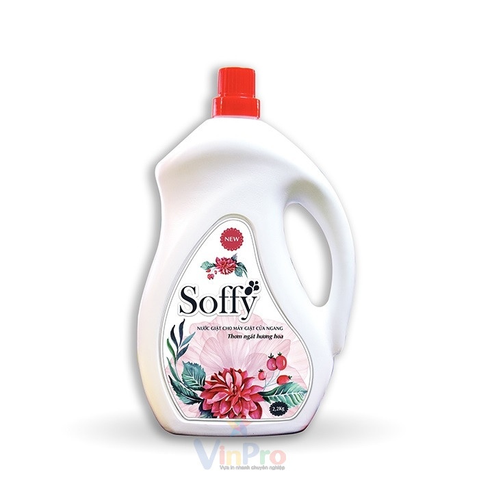 Mẫu tem decal dán nước giặt hương hoa Soffy